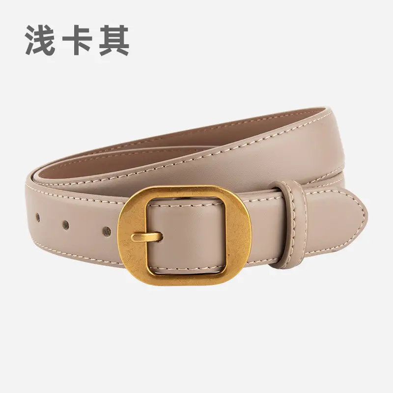 Women's Black Genuine Leather Belt with Gold Buckle - Image 8