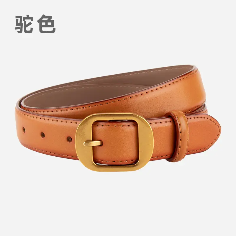 Women's Black Genuine Leather Belt with Gold Buckle - Image 9