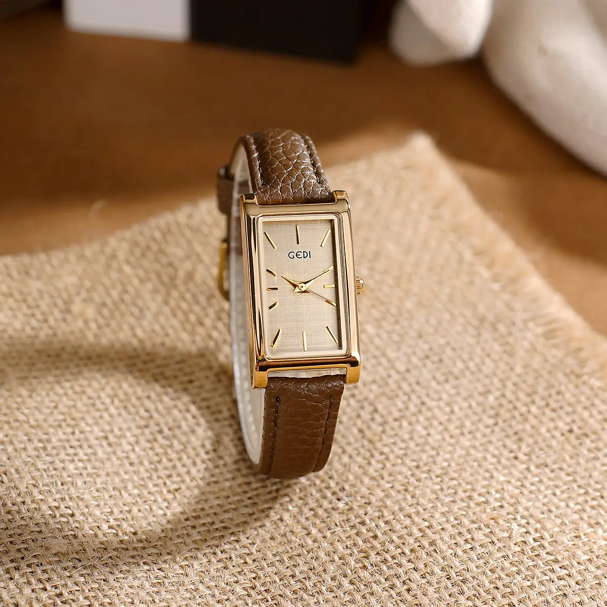 Gold Square Watch Green Dial Quartz for Women - Image 8