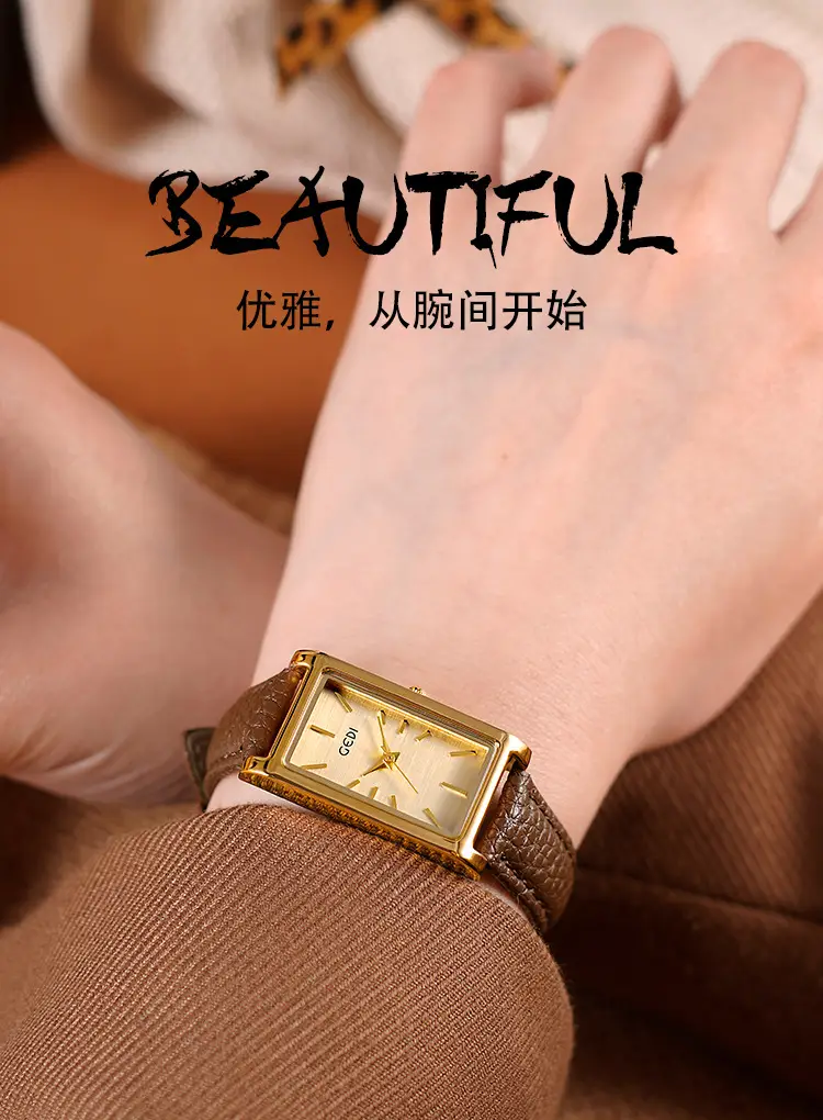 Gold Square Watch Green Dial Quartz for Women — feature 1