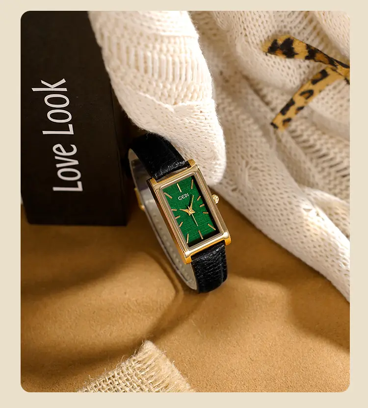 Gold Square Watch Green Dial Quartz for Women — feature 10