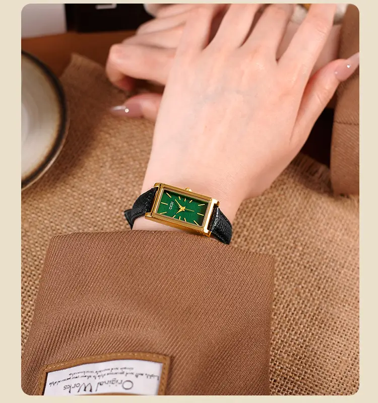 Gold Square Watch Green Dial Quartz for Women — feature 11