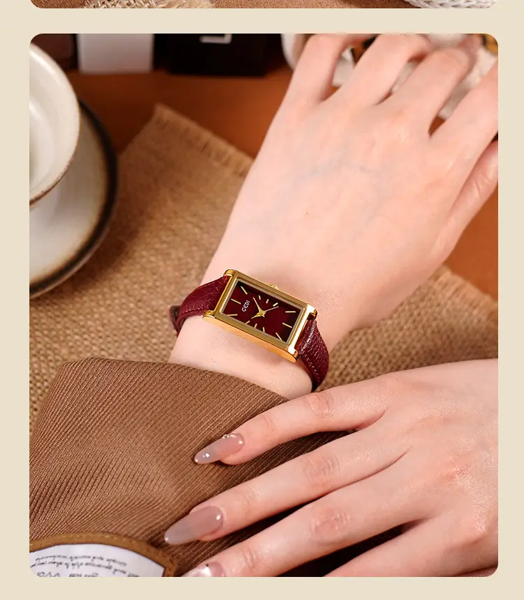 Gold Square Watch Green Dial Quartz for Women — feature 15