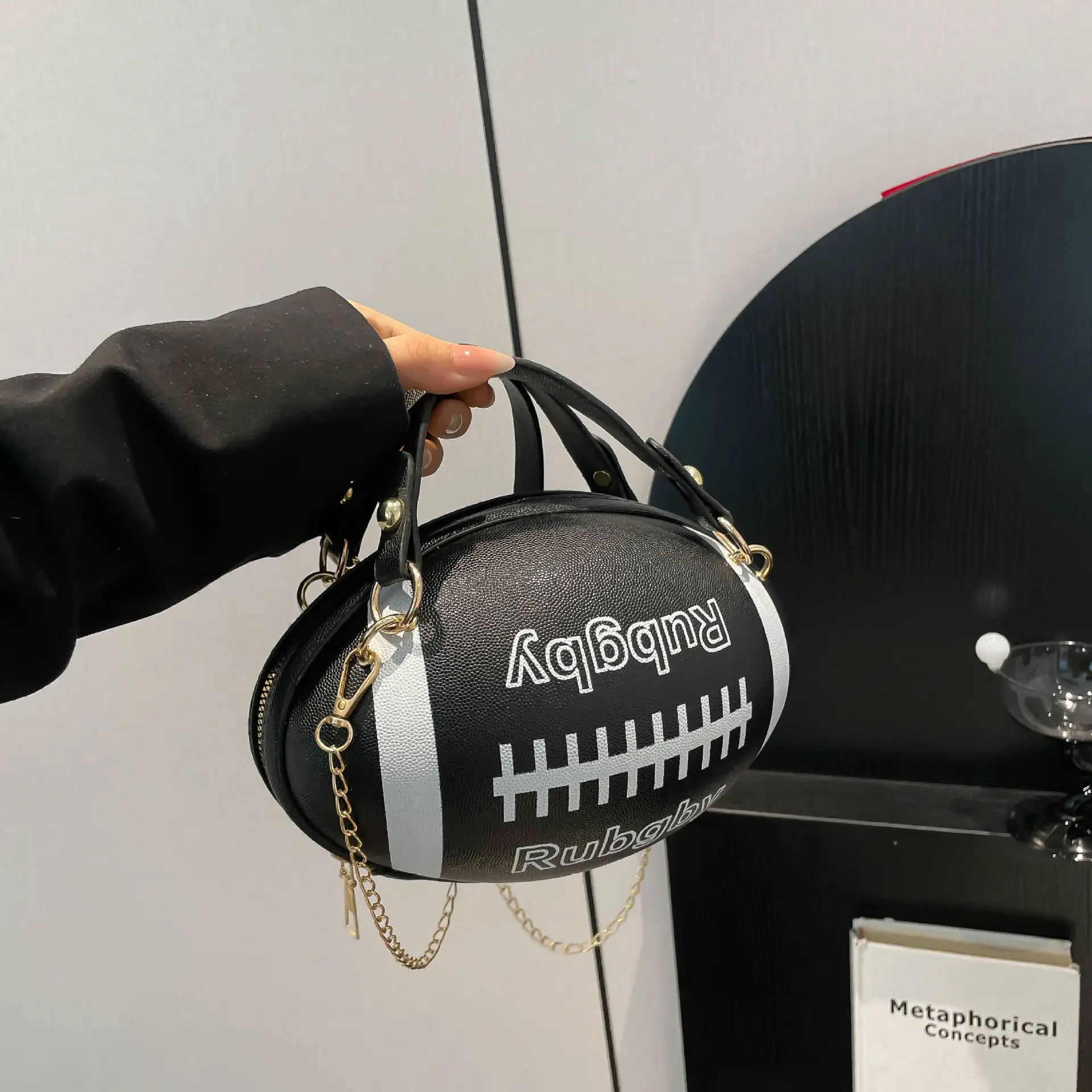 2025 New Contrasting Letter Cylindrical Bag Black - Image 13