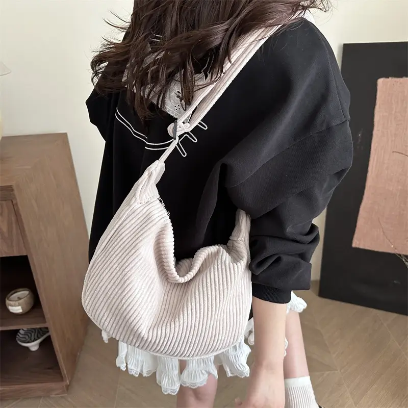 Purple Corduroy Shoulder Bag for Women