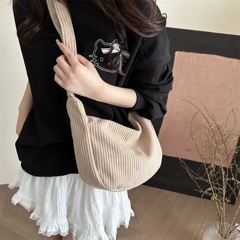 Purple Corduroy Shoulder Bag for Women