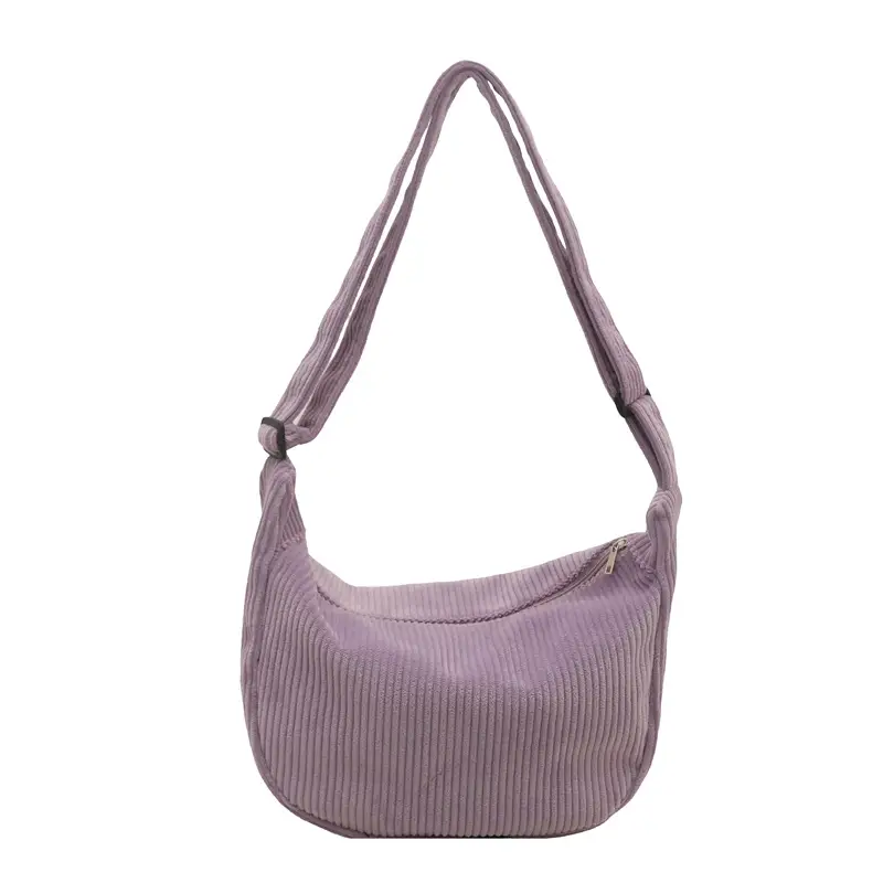 Purple Corduroy Shoulder Bag for Women