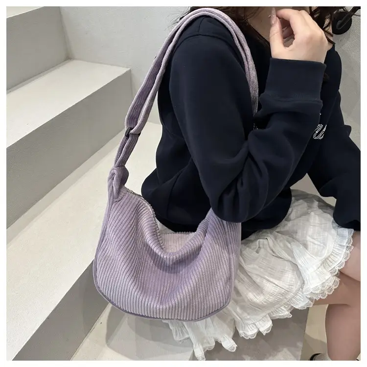 Purple Corduroy Shoulder Bag for Women — feature 13