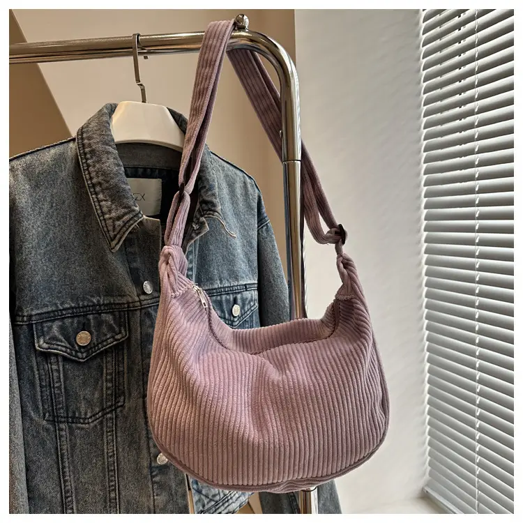 Purple Corduroy Shoulder Bag for Women — feature 28