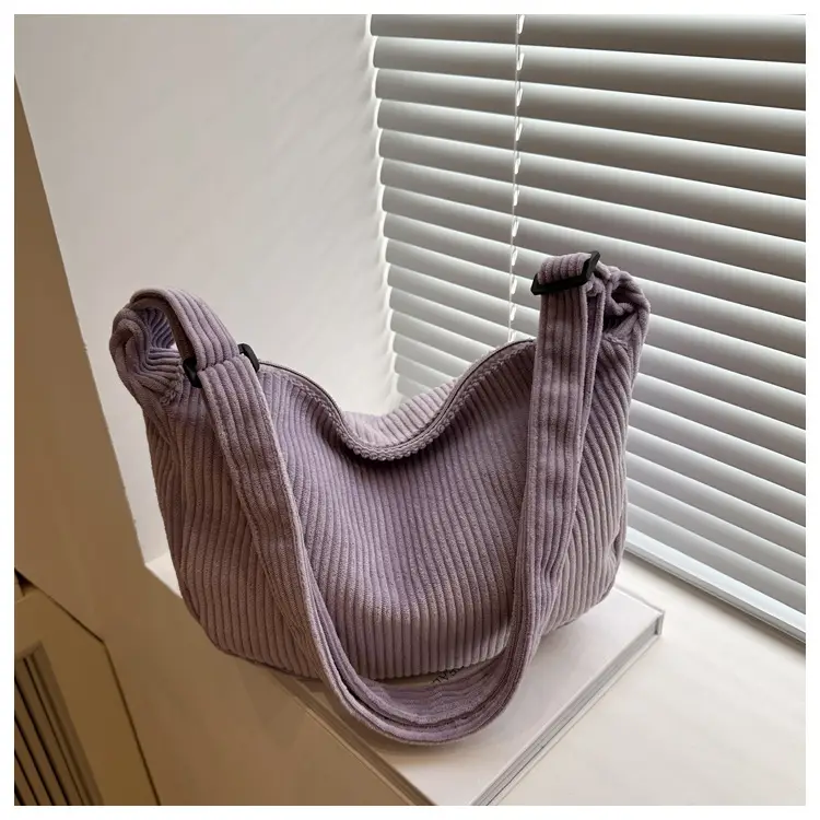 Purple Corduroy Shoulder Bag for Women