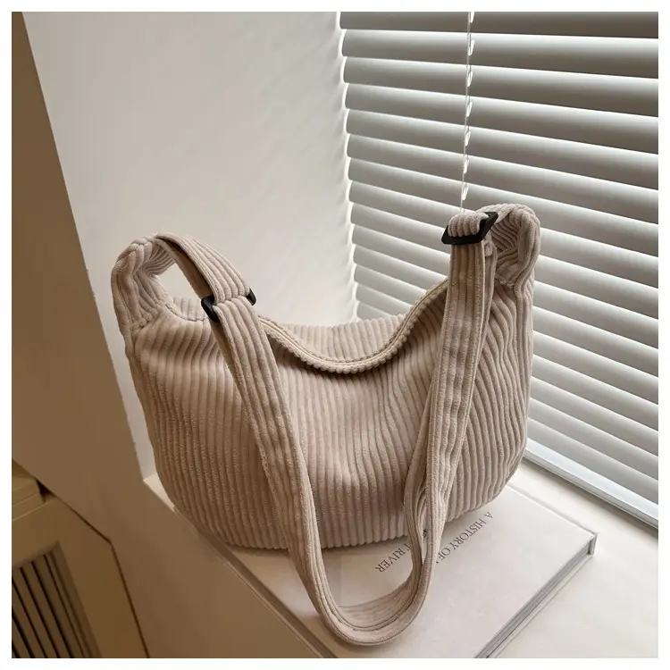 Purple Corduroy Shoulder Bag for Women