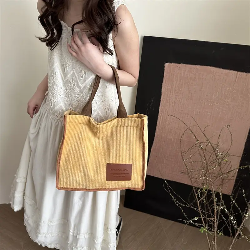 Large Capacity Literary Korean Tote Bag Green Brown - Image 10