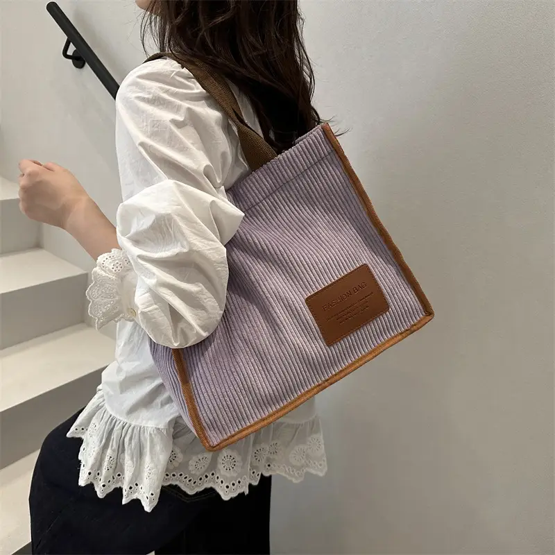 Large Capacity Literary Korean Tote Bag Green Brown - Image 11
