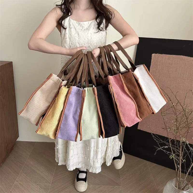 Large Capacity Literary Korean Tote Bag Green Brown - Image 12