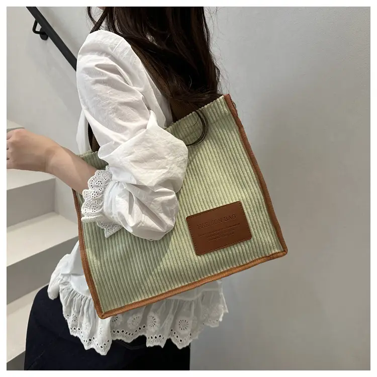 Large Capacity Literary Korean Tote Bag Green Brown — feature 19