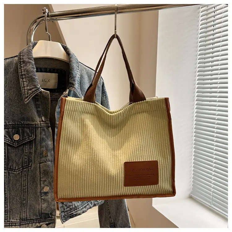 Large Capacity Literary Korean Tote Bag Green Brown — feature 29