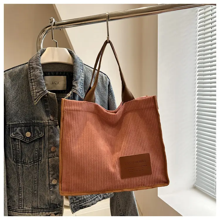 Large Capacity Literary Korean Tote Bag Green Brown — feature 32