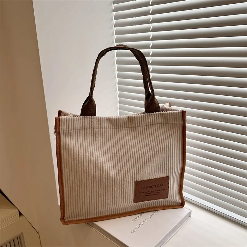 Large Capacity Literary Korean Tote Bag Green Brown - Image 2