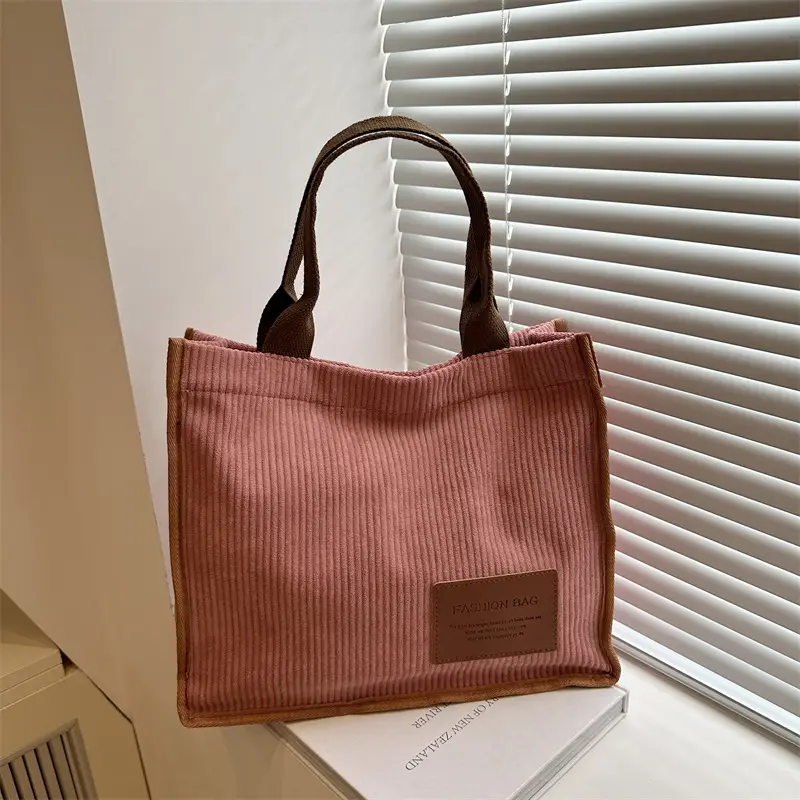 Large Capacity Literary Korean Tote Bag Green Brown - Image 3