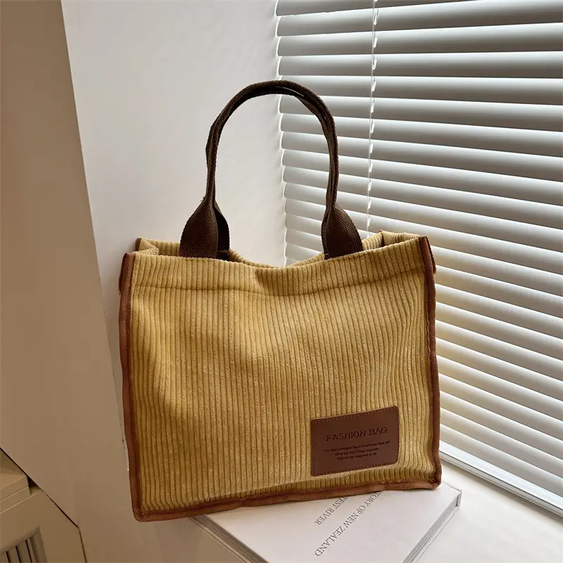 Large Capacity Literary Korean Tote Bag Green Brown - Image 5