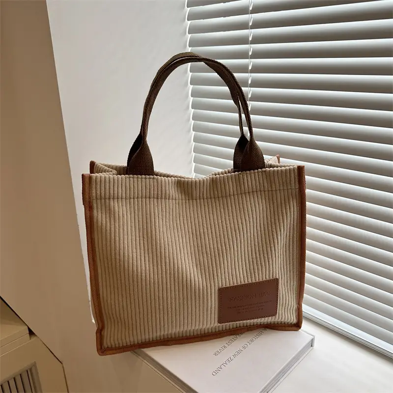 Large Capacity Literary Korean Tote Bag Green Brown - Image 7
