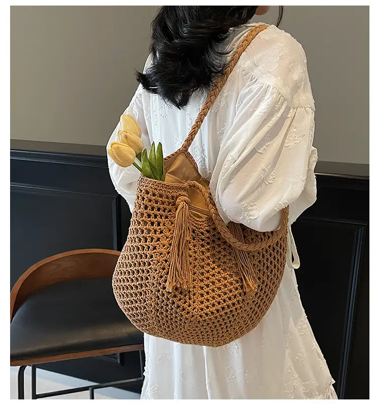 Women's Crossbody Straw Bag with Tassel Handle — feature 1