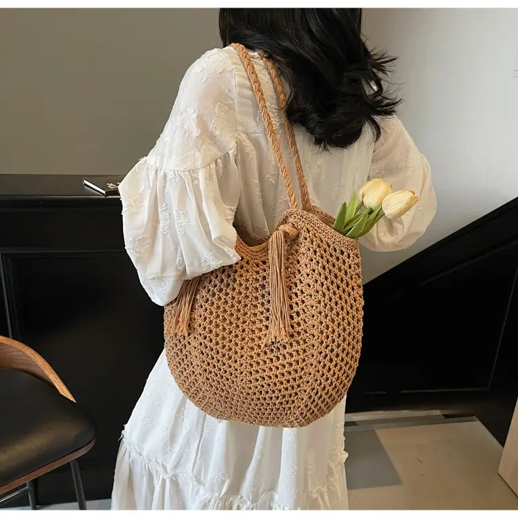 Women's Crossbody Straw Bag with Tassel Handle — feature 10