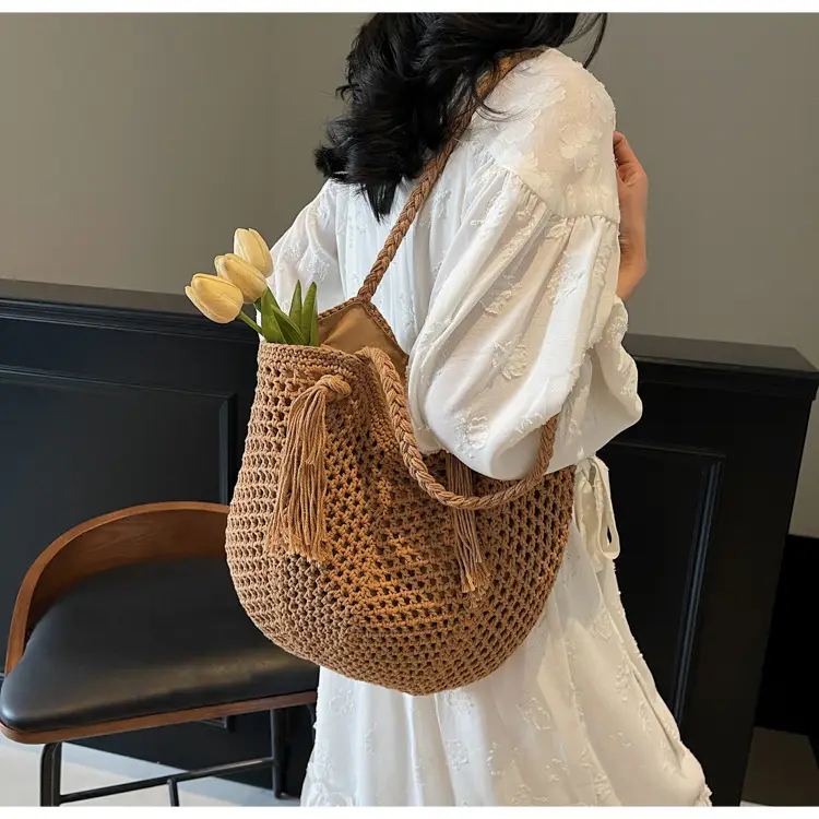 Women's Crossbody Straw Bag with Tassel Handle — feature 11