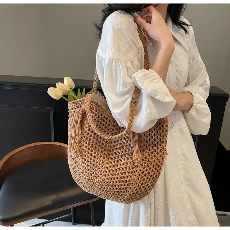 Women's Crossbody Straw Bag with Tassel Handle — feature 12