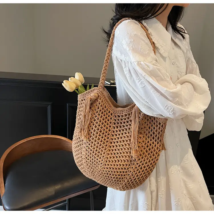 Women's Crossbody Straw Bag with Tassel Handle — feature 13