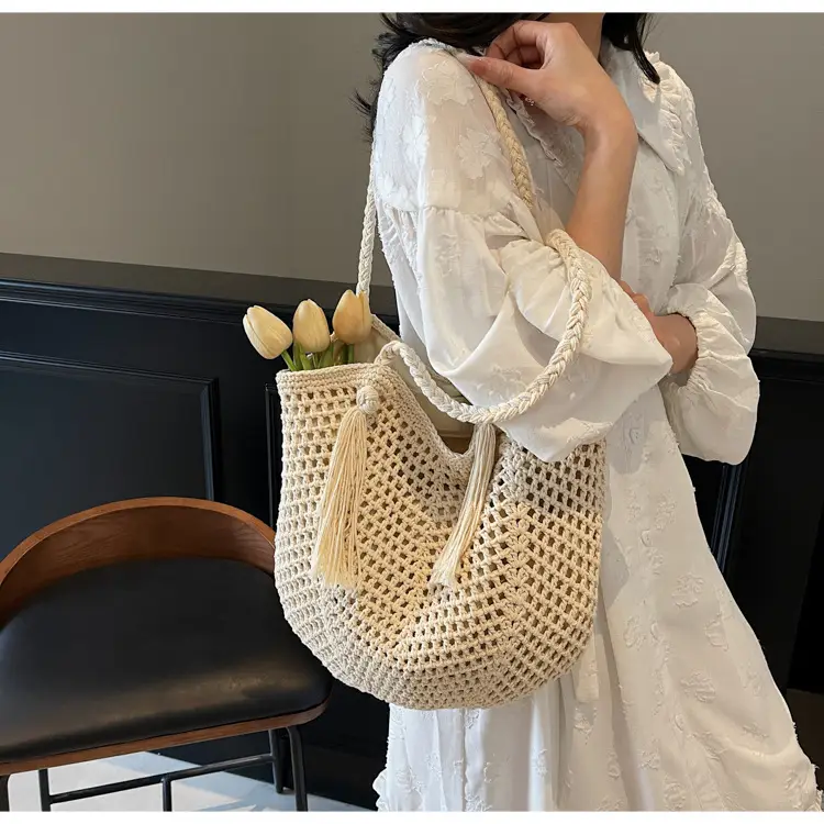 Women's Crossbody Straw Bag with Tassel Handle — feature 14