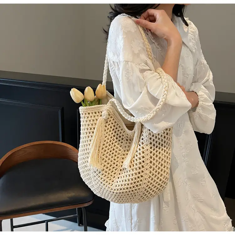 Women's Crossbody Straw Bag with Tassel Handle — feature 15