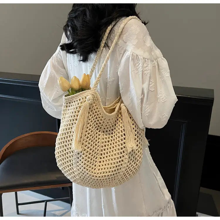 Women's Crossbody Straw Bag with Tassel Handle — feature 16