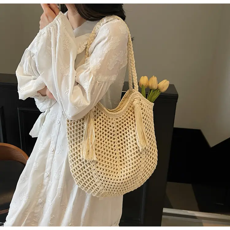 Women's Crossbody Straw Bag with Tassel Handle — feature 17