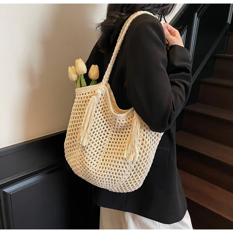 Women's Crossbody Straw Bag with Tassel Handle — feature 18