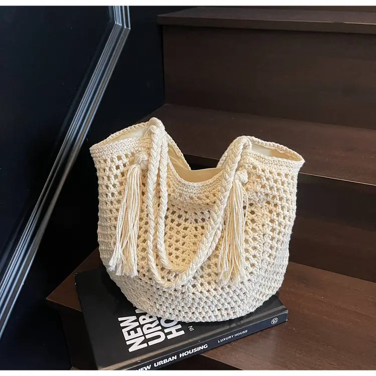 Women's Crossbody Straw Bag with Tassel Handle — feature 20