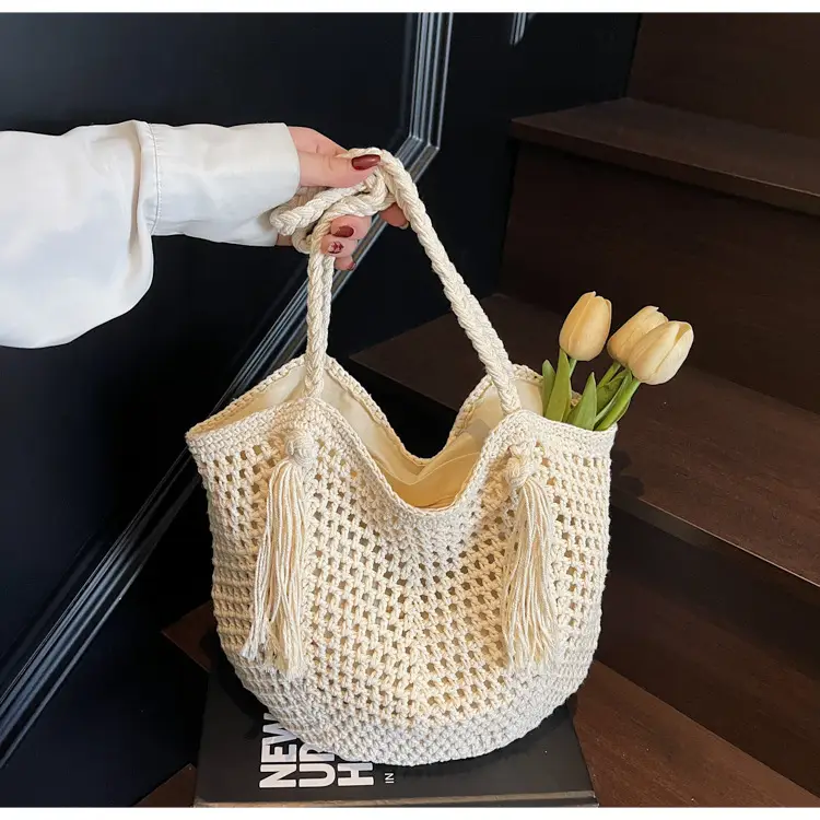 Women's Crossbody Straw Bag with Tassel Handle — feature 21