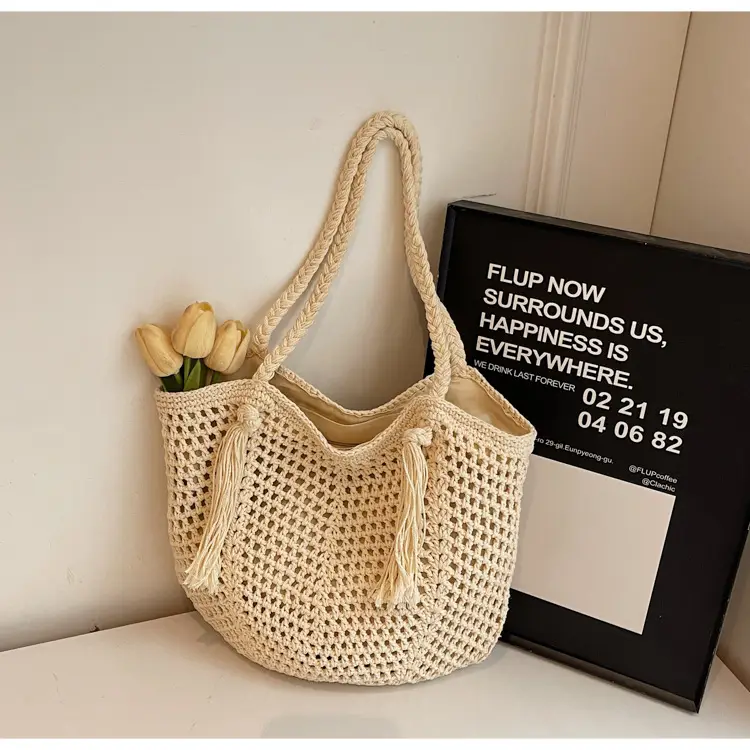 Women's Crossbody Straw Bag with Tassel Handle — feature 22