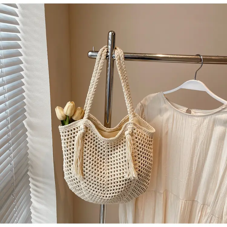 Women's Crossbody Straw Bag with Tassel Handle — feature 23