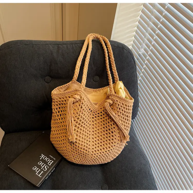 Women's Crossbody Straw Bag with Tassel Handle — feature 24