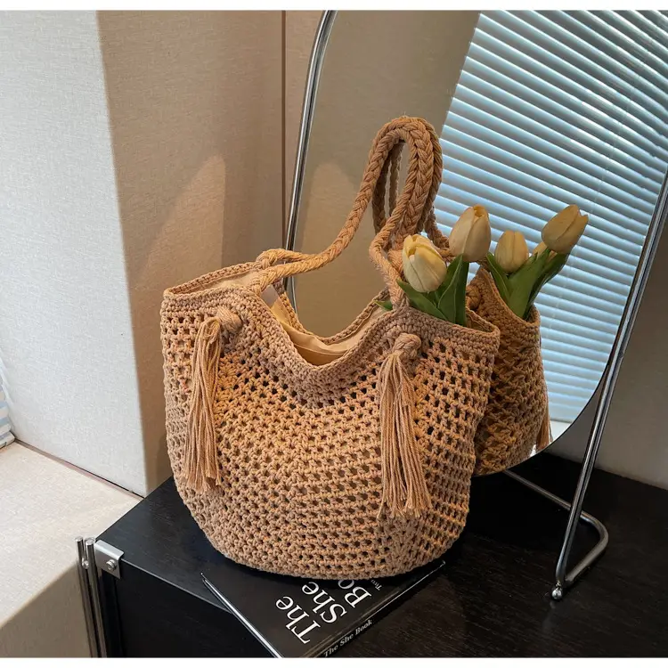 Women's Crossbody Straw Bag with Tassel Handle — feature 25