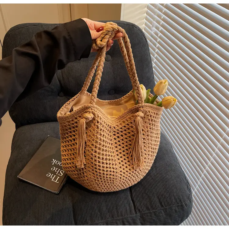 Women's Crossbody Straw Bag with Tassel Handle — feature 26