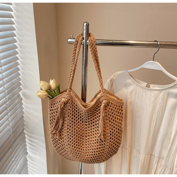 Women's Crossbody Straw Bag with Tassel Handle — feature 27