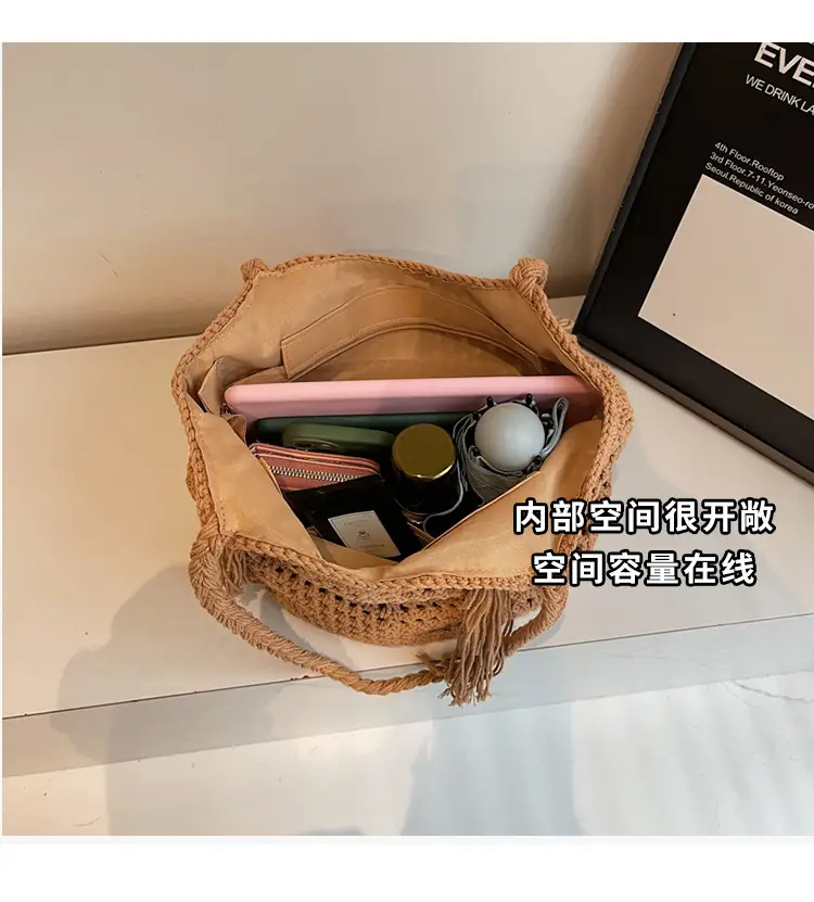 Women's Crossbody Straw Bag with Tassel Handle — feature 7