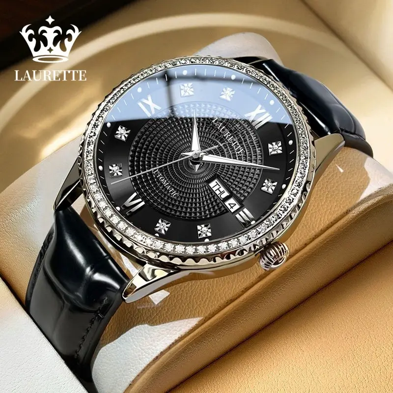 Lauertéte Blue Dial Men's Quartz Watch with Crystal Ring