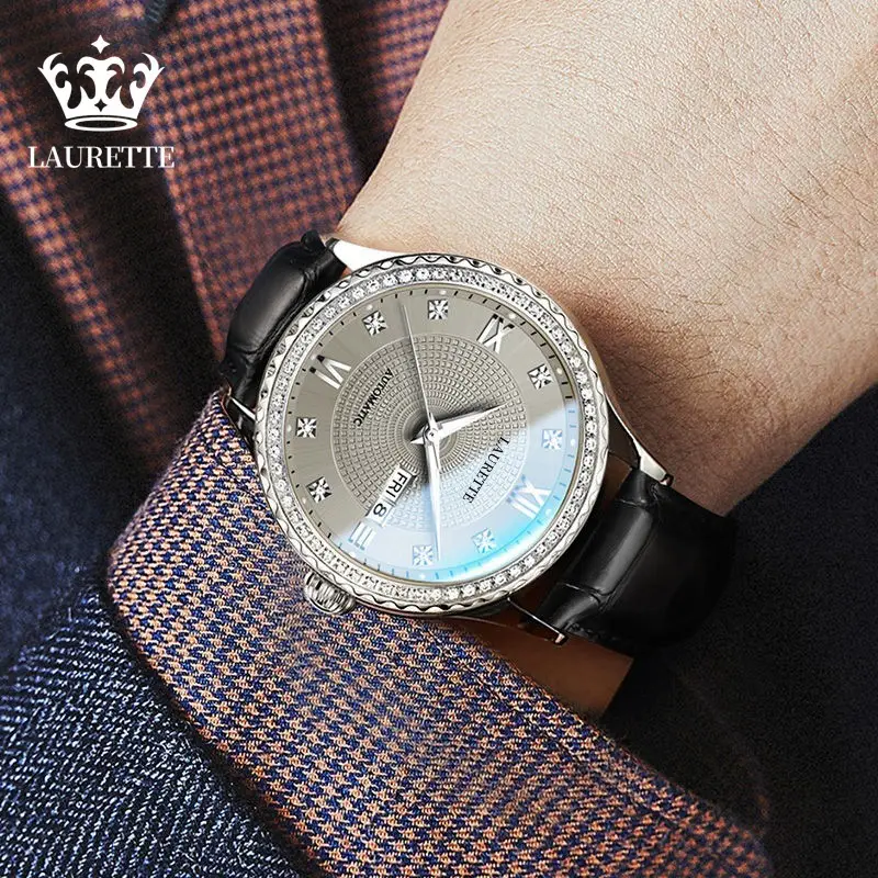 Lauertéte Blue Dial Men's Quartz Watch with Crystal Ring