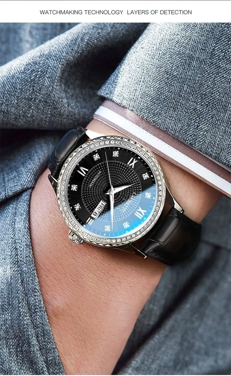 Lauertéte Blue Dial Men's Quartz Watch with Crystal Ring — feature 14