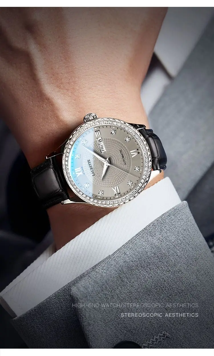 Lauertéte Blue Dial Men's Quartz Watch with Crystal Ring — feature 3