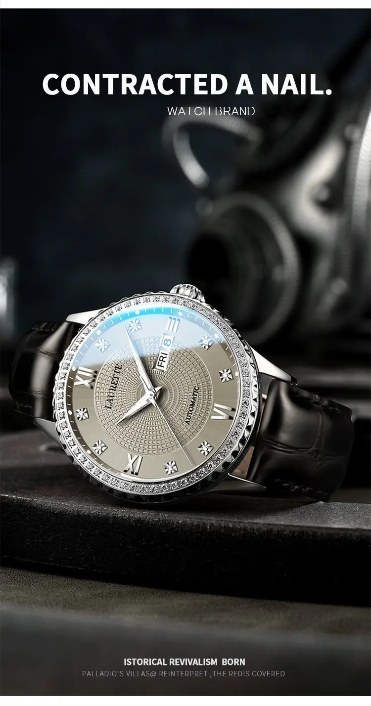 Lauertéte Blue Dial Men's Quartz Watch with Crystal Ring — feature 4