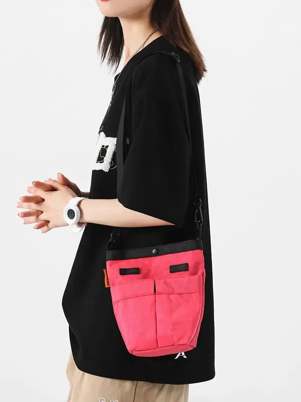 Women Pink Nylon Crossbody Bag 2025 Commuter Bucket